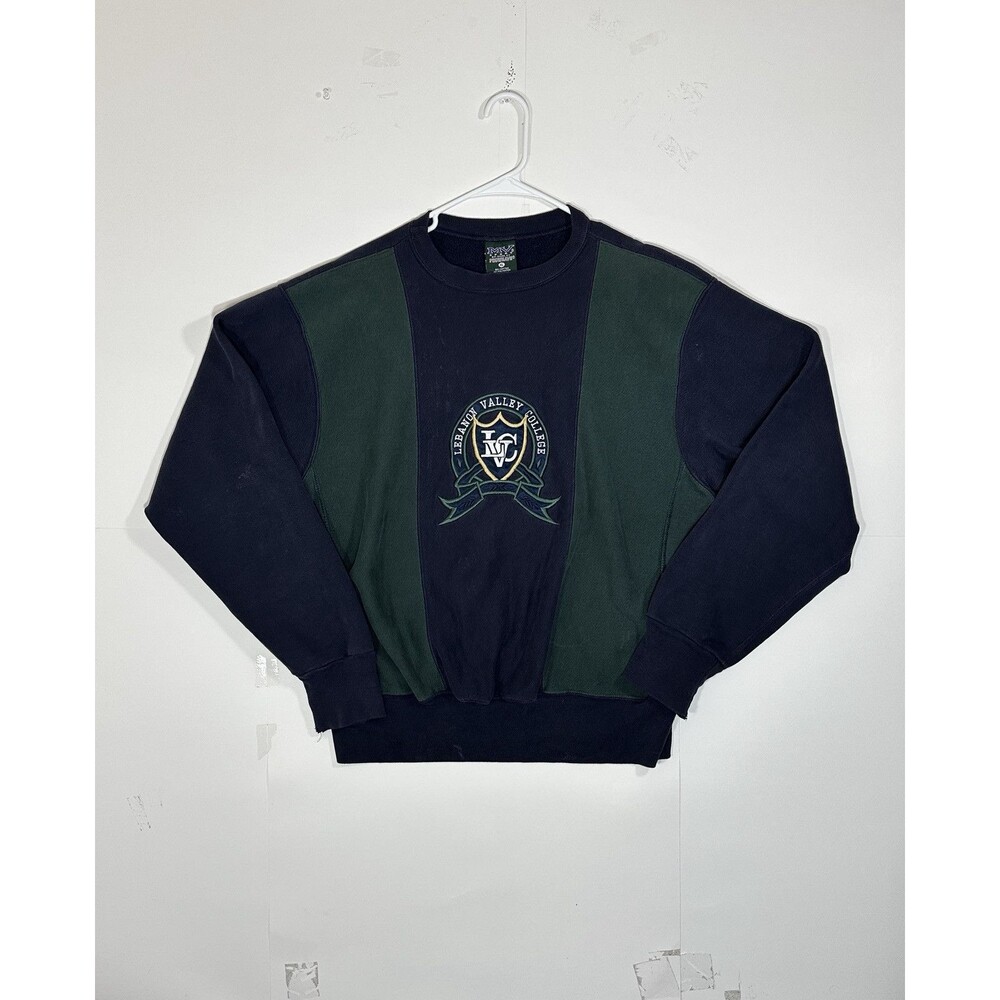 VTG Lebanon Valley College Sweatshirt MV Pro Weave USA XL Navy Green Colorblock